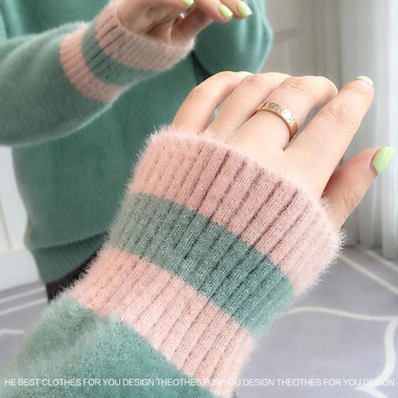 Autumn and Winter Mohair Thick Sweater Short V-neck Loose Coat Long Sleeve All-match Female Top