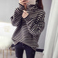 Autumn and Winter High-neck Casual Sweater Striped Pattern Loose Padded Bottoming Shirt Fashion All-match Female Top