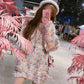 Women Long Section Knitwear Loose Fantastic Colorful Half Turtleneck Pullover Sweater Dress