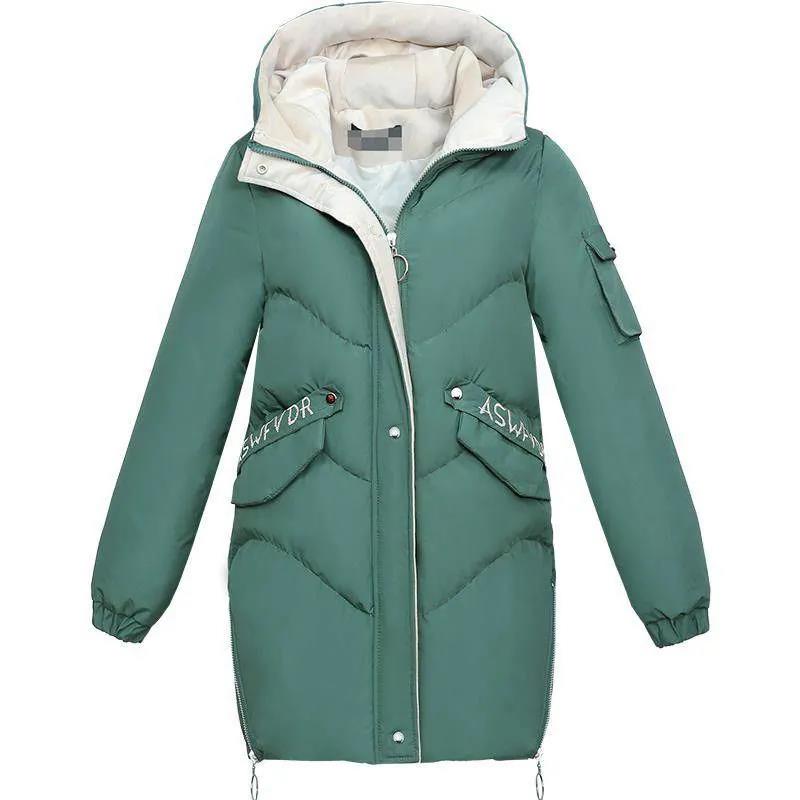 Hooded Coat Women Long Parka Wadded Winter Warm Green Padded Jacket Cotton Plus Size Female