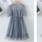 Children Dress Spring Summer Kids Clothing  Baby Girls Clothing Wave Point Short Sleeve Dress Girl Mesh Dress Ruffle