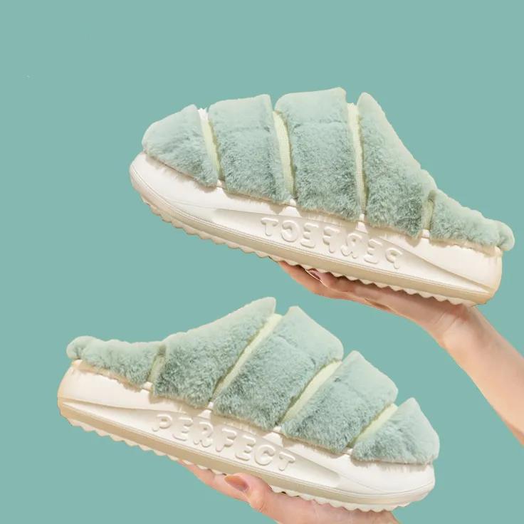 Women's Fall and Winter Cotton Slippers Indoor Bedroom Warm Shoes Anti-skid Thick Bottom Flat Slippers