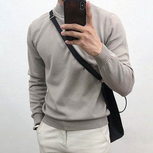 2020 Autumn and Winter Solid Color High Collar Sweater Men's Thin Section Slim Sweater Pullover