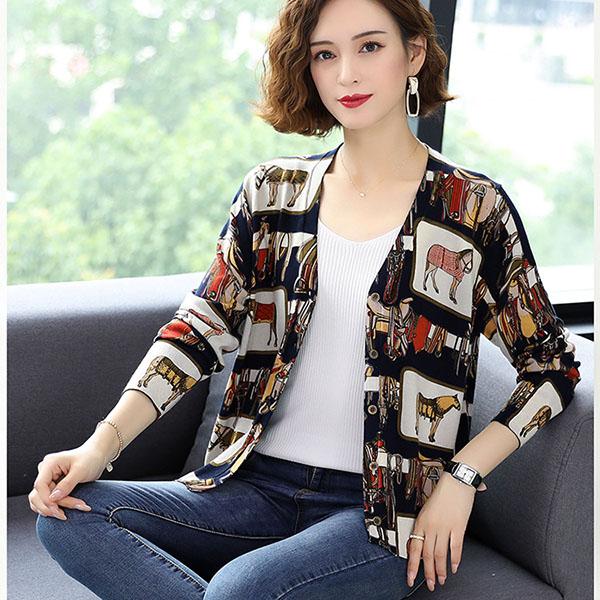 Autumn Winter Women's Knitted Sweater V-neck Bottoming Shirt Fashion Printing Sweater