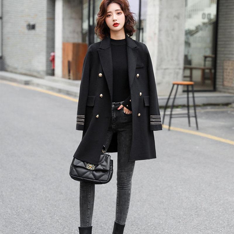 Fashion Winter Jacket Women's Double Breasted Mid-length Wool Coat Solid Color Loose Female Woolen Jacket Plus Size S-XL