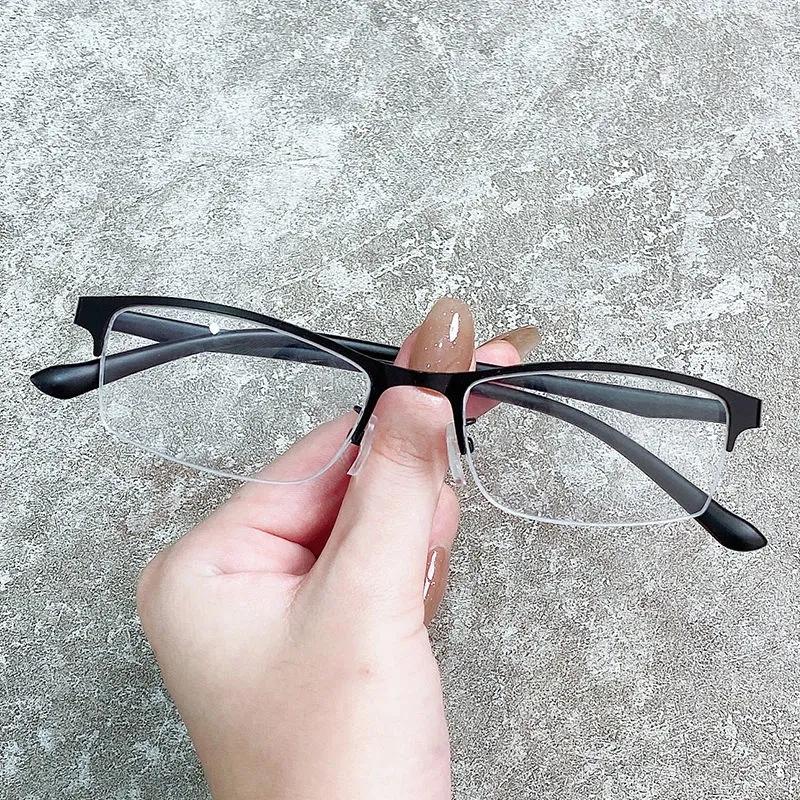 Women's Business Half-frame Anti-blue Light Flat Glasses Ultra-clear Resin Myopia Eye Wear Classic Anti-Fatigue Myopia Glasses