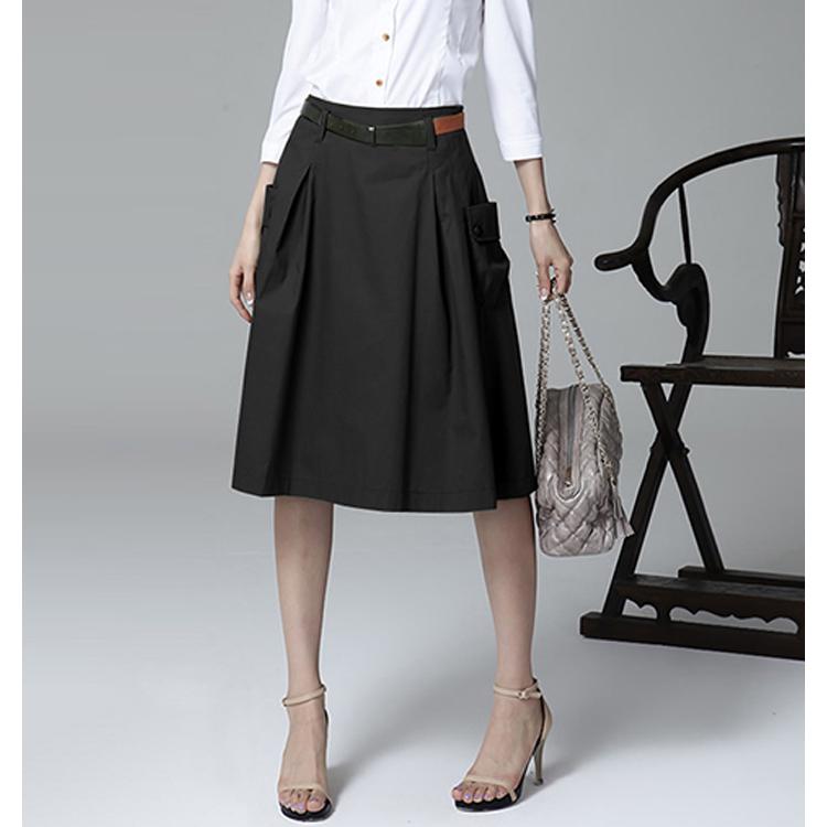 Summer Cotton and Linen Mid-length Women's Skirt Solid Color High Waist Sexy and Elegant Show Leg Length