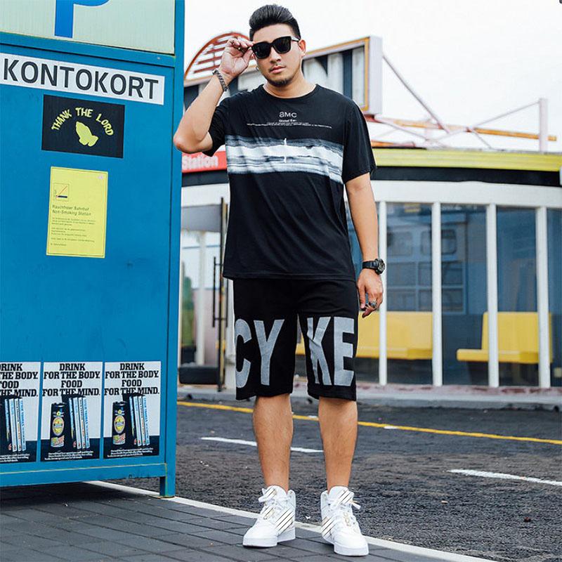 Summer Casual Sports Suit Men's Loose Plus Fat Increase Short-sleeved Shorts Two-piece Men's