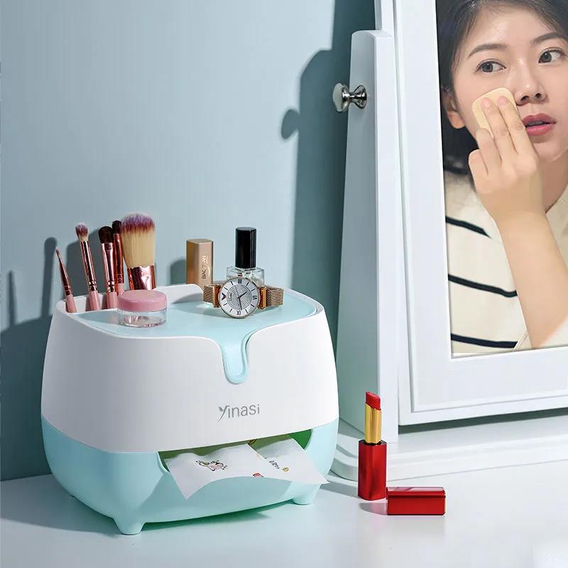 Tissue Box Multipurpose Tissue Box Lid Napkin Holder Home Office Remote Control Storage Wipe Box Desk Organizer