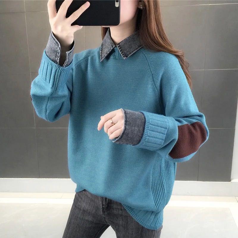 Spring and Autumn Casual Sweater Thicken Loose Knit Top Fashion Simple Female Jacket
