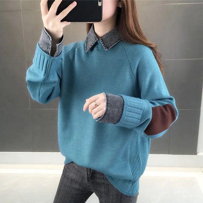 Spring and Autumn Casual Sweater Thicken Loose Knit Top Fashion Simple Female Jacket