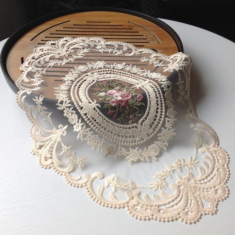 European Oval Lace Embroidered Coaster Bedroom Study Kitchen Cup Table Mat Food Fruit Plate Cover Cloth