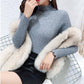 Pofulove Plus Velvet Autumn Winter Pullover Lace Half Turtleneck Sweater Long Sleeve Bottoming Women