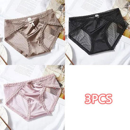 3-pack of Women's Lace Panties Sexy Ultra-thin Transparent Mid-low Waist Underwear Seamless Hollow Mesh Women's Briefs