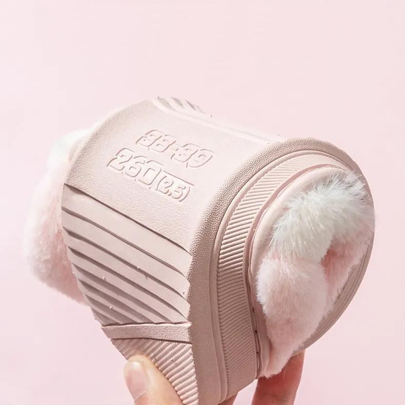 Autumn Winter Women Cotton Slippers Pink Cute Cartoon Indoor Home Sliders House Bedroom Fur Fluffy Sliders Men Winter Warm Shoes Plush Slipper Couples