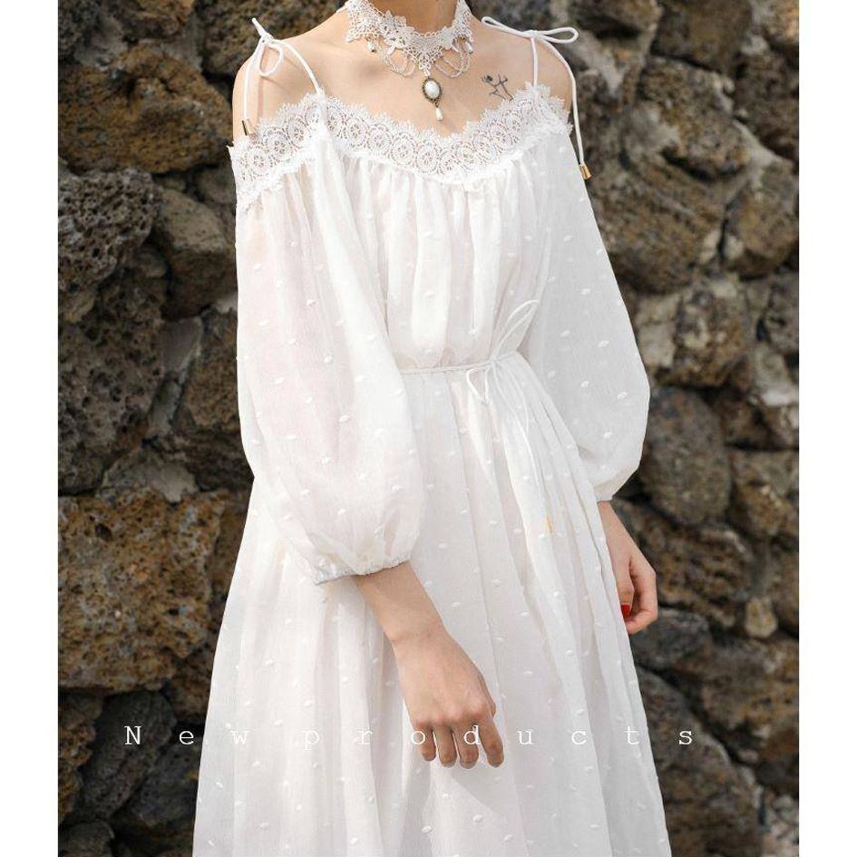 Sundress Lace Long Beach Dress Spagetti Strap Crochet Polka Dot Embroidery Sexy Boho Maxi Dress