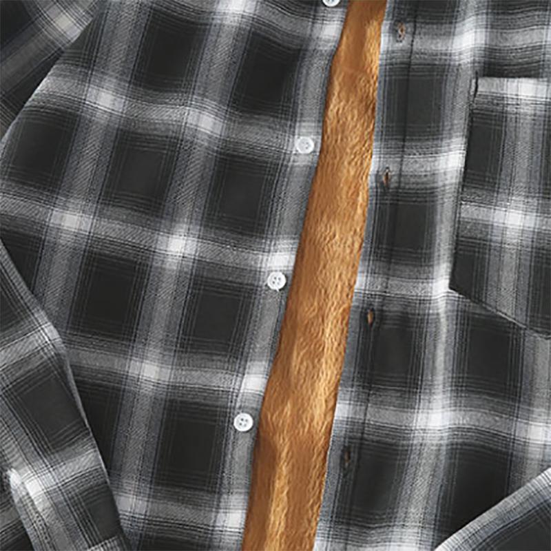 Men's Warm Shirt Autumn and Winter Plaid Plus Velvet Padded Shirt Long-sleeved Hong Kong Style Youth