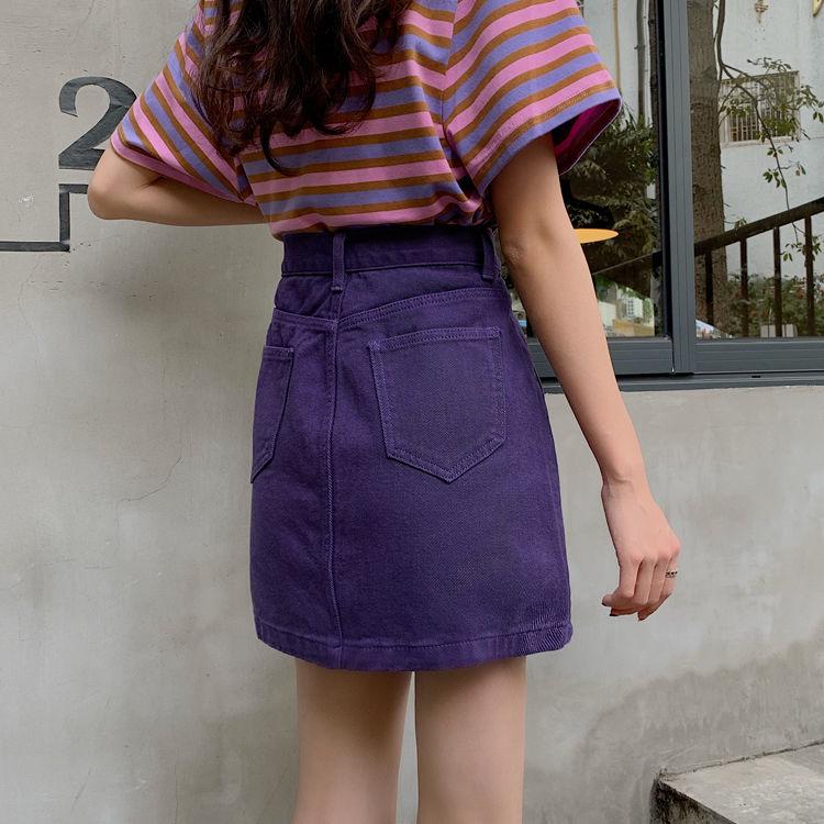 2020 Summer Womens Ladies A-line Jeans Short Skirt Button High Waist Denim Pockets Skirt Harajuku Mini High Quality Jean
