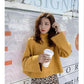 Women's Yellow Half-neck Long Sleeve Pullover Sweater Casual Loose Tops Ladies Wild Sweater