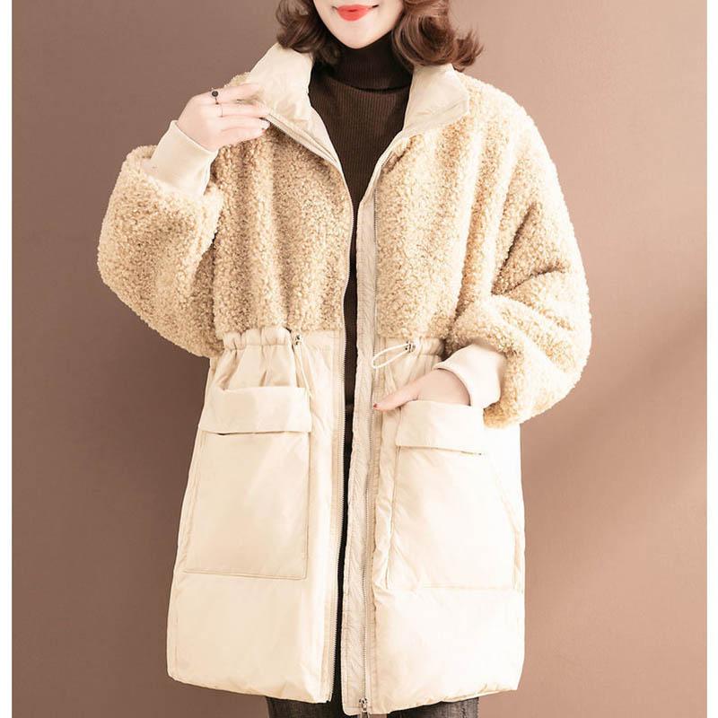Women's Mid-length Fashion Lamb Wool Cotton-padded Jacket Loose Plus Size Warm Cotton-padded Jacket Women