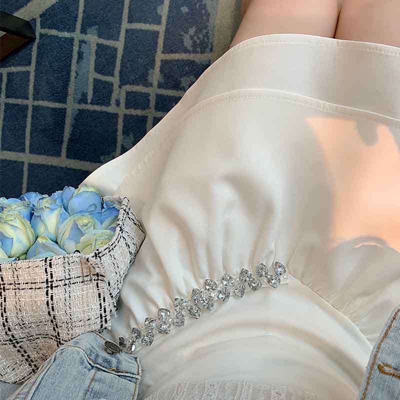 Streamer Diamond Skirt Women's Fashion High Waist Waist French Cover Belly Short A-line Skirt
