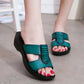 [Top Layer Cowhide] Mother Sandals Slippers Women's Leather Summer Sandals Soft Bottom Middle Heel Non-slip Wear-resistant Slippers Simple All Match