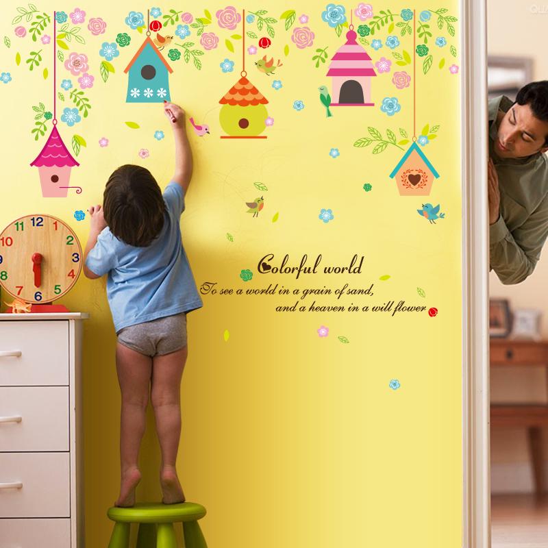 [Wall sticker ]Colorful House Flower Wall Stickers For Kids Rooms Baby Room Nursery Kitchen Living R