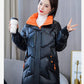 Down Cotton Jacket Winter Loose Korean Color Shiny Face-free Collar Mid-length Cotton Jacket Women