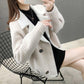 Fuzzy Sweater for Women Faux Mink Fur Checker Knitted Jacket Double-breasted Short Knitted Cardigan Coat