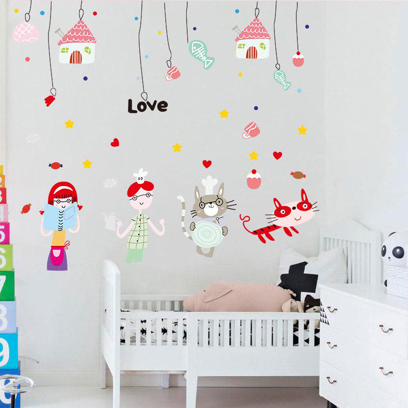 [Wall sticker ]Cartoon Cat Fish Bone Wall Stickers For Kids Rooms Nursery Bathroom Tile Home Decorat
