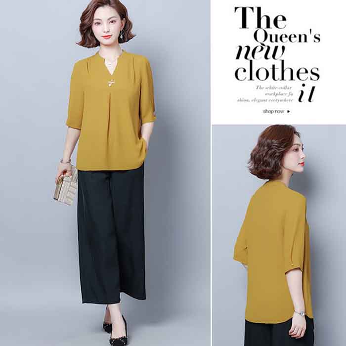 Chiffon Top Women's Mid-sleeve Mother's Summer Dress Fashionable Western Style Loose Plus Size Shirt