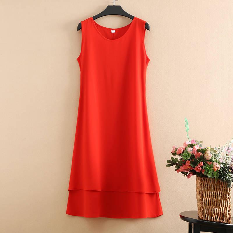 Vest Dress Chiffon M-XXXXXL Plus Size Summer Chinese Style Solid Ruffle Over-the-knee Dress