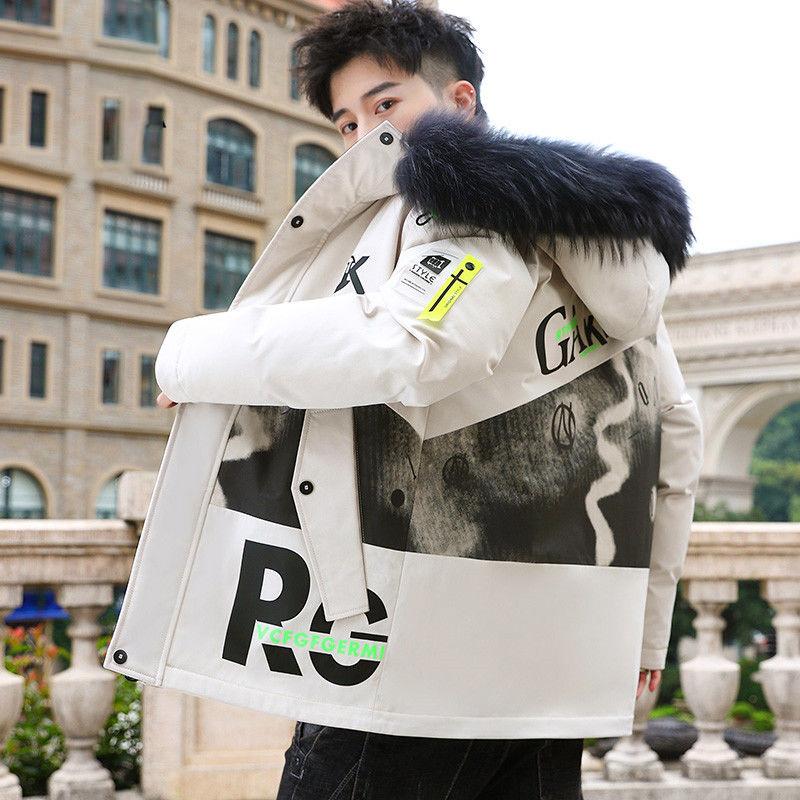 Men's Hooded Woolen Collar Cotton Padded Jacket for Young People