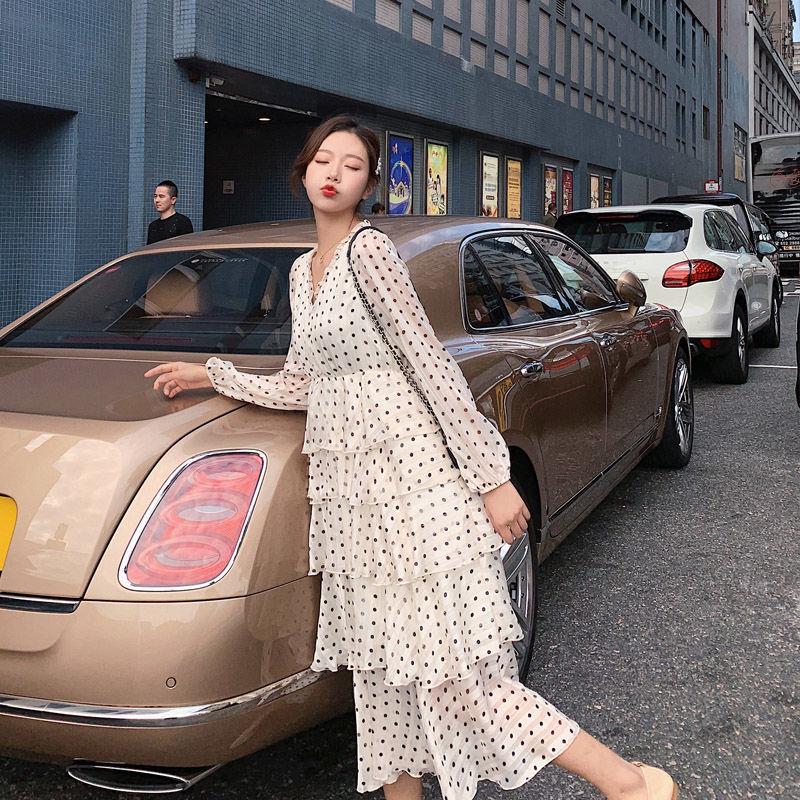 Vintage Casual Flare Sleeve Loose Party Dress Women Boho Polka Dot Print Long Maxi Dress Streetwear