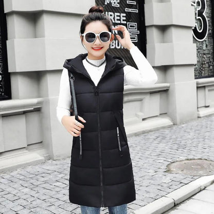 Winter Ladies Hooded Down Vest Jacket Fashion Glossy Down Cotton Sleeveless Jacket Thicken Warm Winter Vest