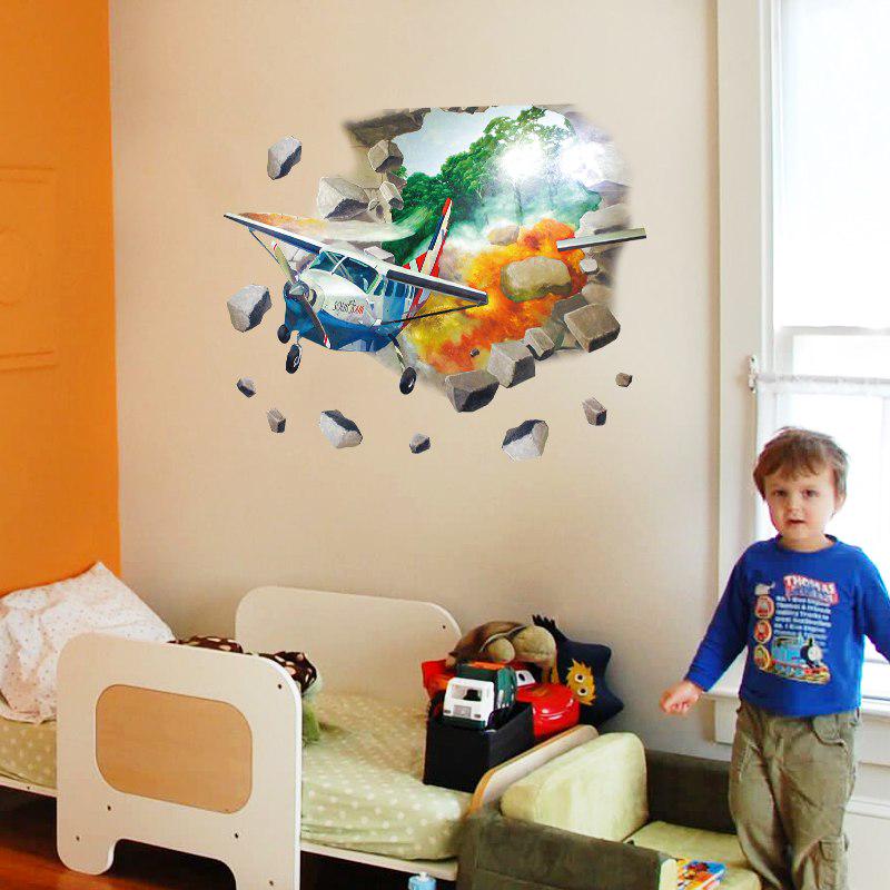 [Wall sticker ]3d Broken Wall Aircraft Children 'S Wall Stickers For Kids Rooms Bedroom Wall Decals