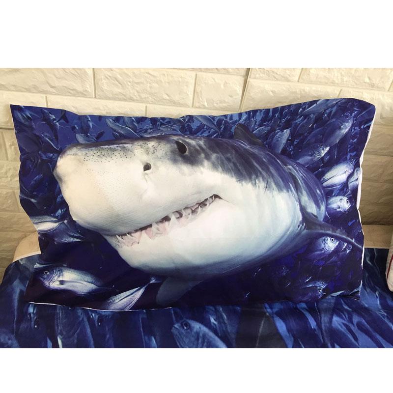3Pcs/Set Shark Printed Bedding Set King Queen Twin Size Luxury Blue Bed Duvet Cover