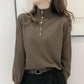Half Turtleneck Long Sleeve Knitted Sweater Loose Large Size Sweater Fashion Button Solid Color Bottoming Shirt for Women