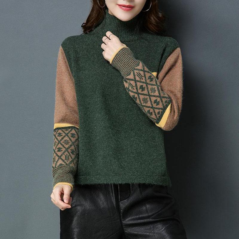 Autumn and Winter Thick Short Sweater Loose Half High Neck Pullover Bottoming Shirt Color Matching Knitted Women Sweater