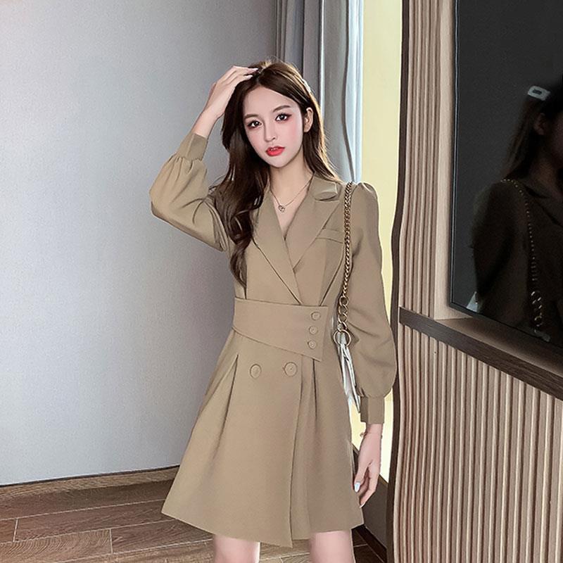 Suit Collar Long-sleeved Dress Women Spring  Summer Korean Design Windbreaker Short Skirt