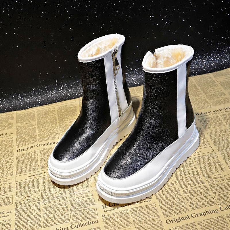 Thick Plush Plush Snow Boots Women's Sponge Cake Thick-soled Waterproof Mid-tube Boots Winter Plus Velvet Thick Warmth Big Cotton Boots