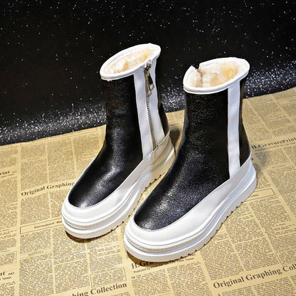 Thick Plush Plush Snow Boots Women's Sponge Cake Thick-soled Waterproof Mid-tube Boots Winter Plus Velvet Thick Warmth Big Cotton Boots