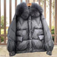 Korean Fashion Ladies Down Jacket Fox Fur Collar Thick Bread Jacket White Duck Down Short Down Jacket