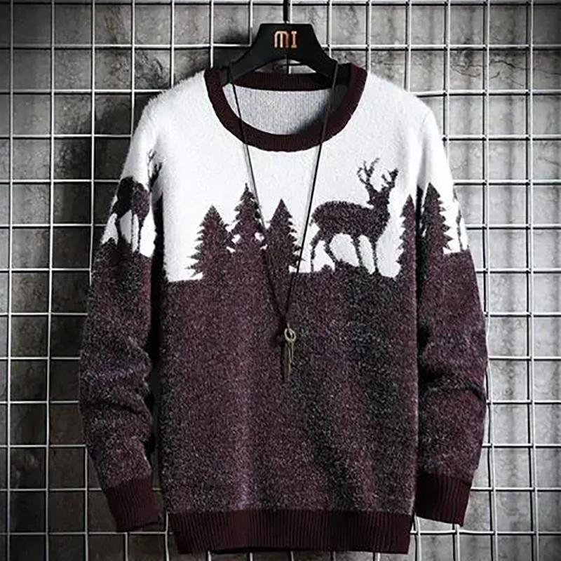 Men's Sweatshirts Trend Round Neck Sweater Casual Youth Stitching Sweater Autumn and Winter