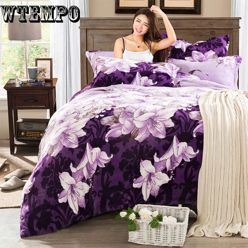 New Flannel Winter Home Textile Printed Geometric Hand Wash Warm Flannel Bedding Sets 4pcs