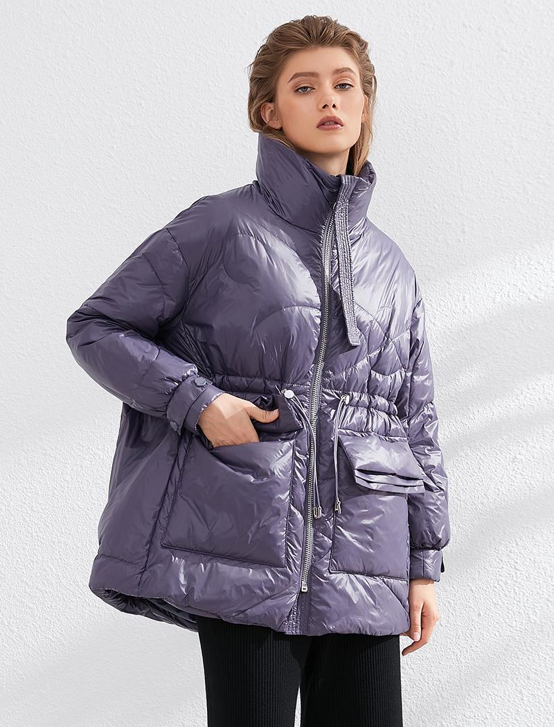 Pure Winter Lightweight Down Jacket Women Thick Warm Batwing Long Sleeve Loose Doudoune Pocket Ultra Light Duck Down
