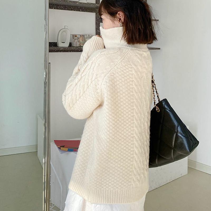Retro Twist Zipper High Neck Pullover Sweater Women Loose Long-sleeved Lapel Cropped Top Autumn Winter