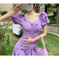 Women's Summer French Elegant Butterfly Group Sweet Print Bubble Sleeve Fishtail Dress