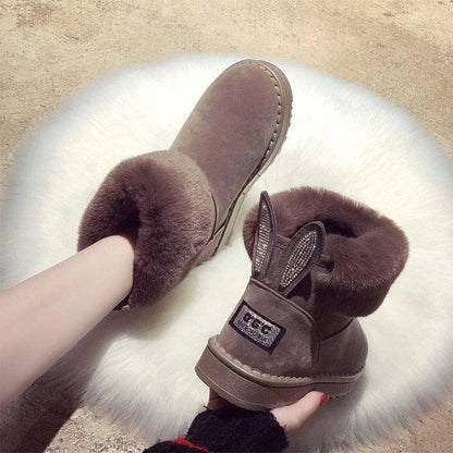 Snow Boots Women's Thick Furry Shoes Winter Cotton Shoes Women's Flat-heeled Mid-tube Boots Ankle Boots