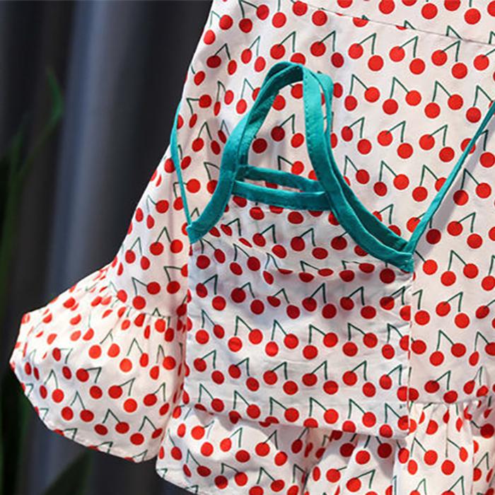 Children Dress Girls' Summer Thin Drawstring Dress Floral Printing Sleeveless Bow Ruffle Princess Dress
